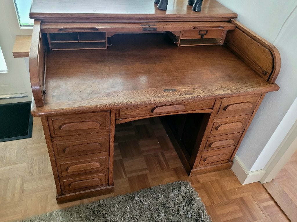 Eiken houten rolluik bureau, Ophalen