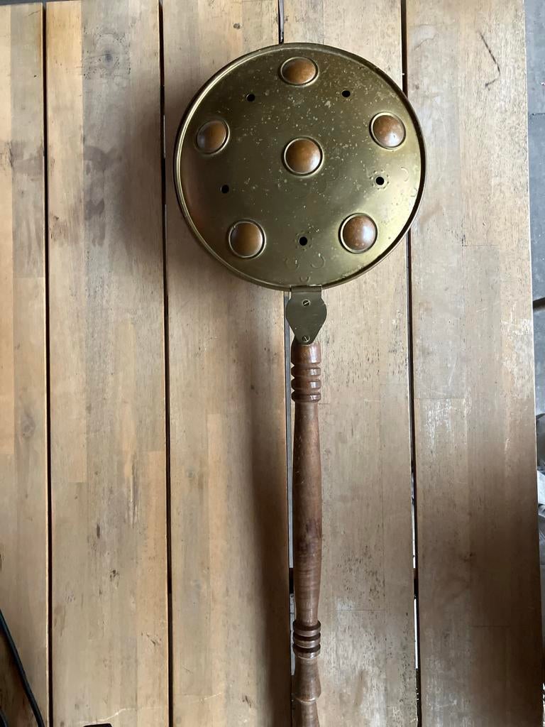 Antieke koperen beddenpan met houten steel, Antiek en Kunst, Ophalen, Koper