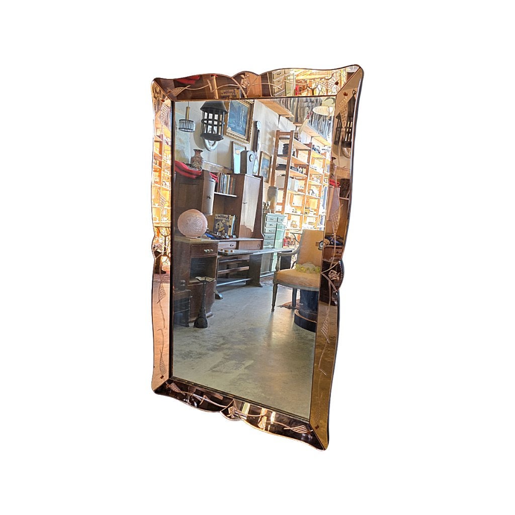 Zeer grote Art Deco Venetiaanse stijl spiegel, Antiek en Kunst, Antiek | Spiegels, Ophalen, Rechthoekig, 50 tot 100 cm, 100 tot 150 cm