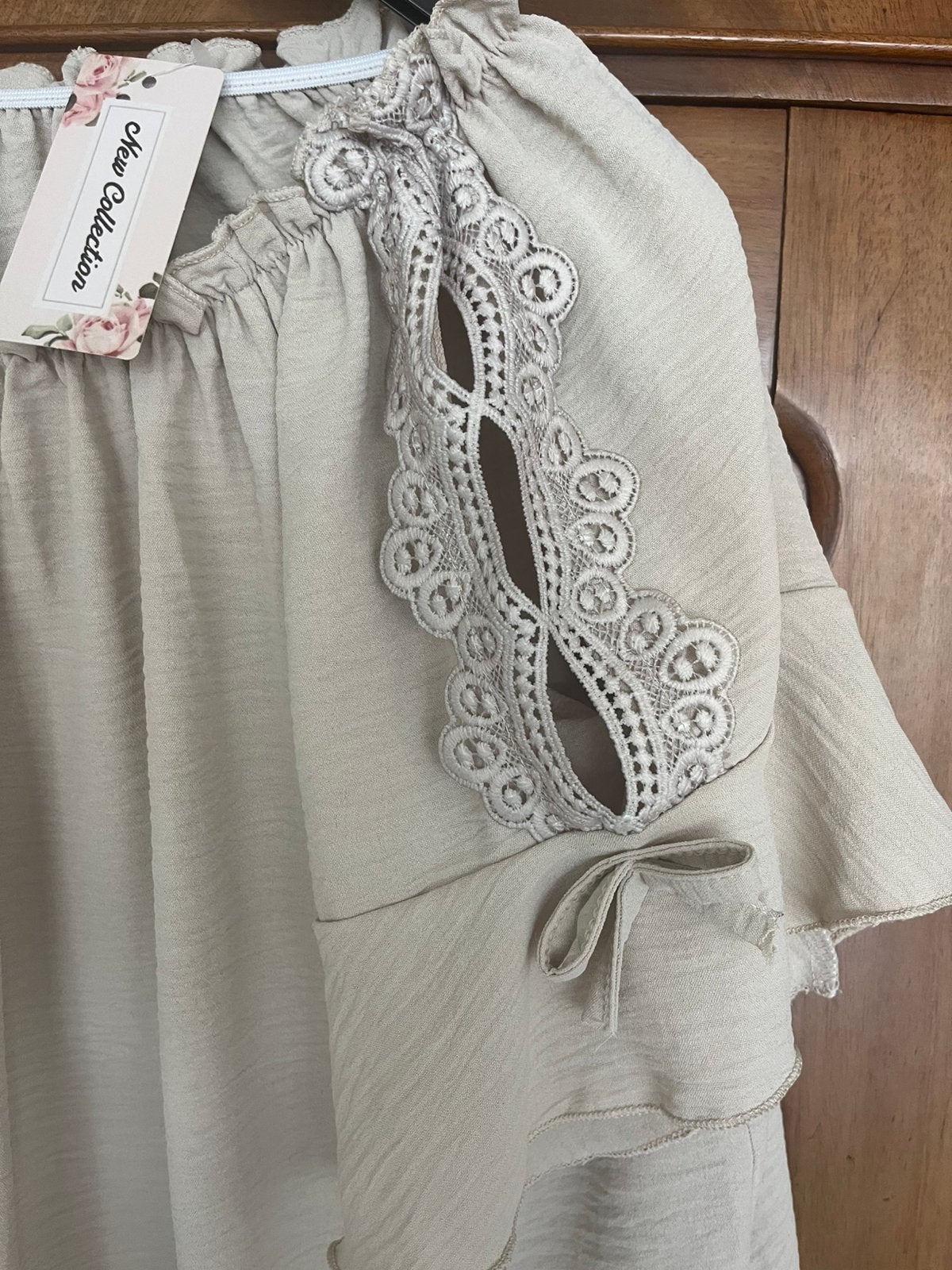 Te mooie beige zomer top met kant, Ophalen of Verzenden, Dames