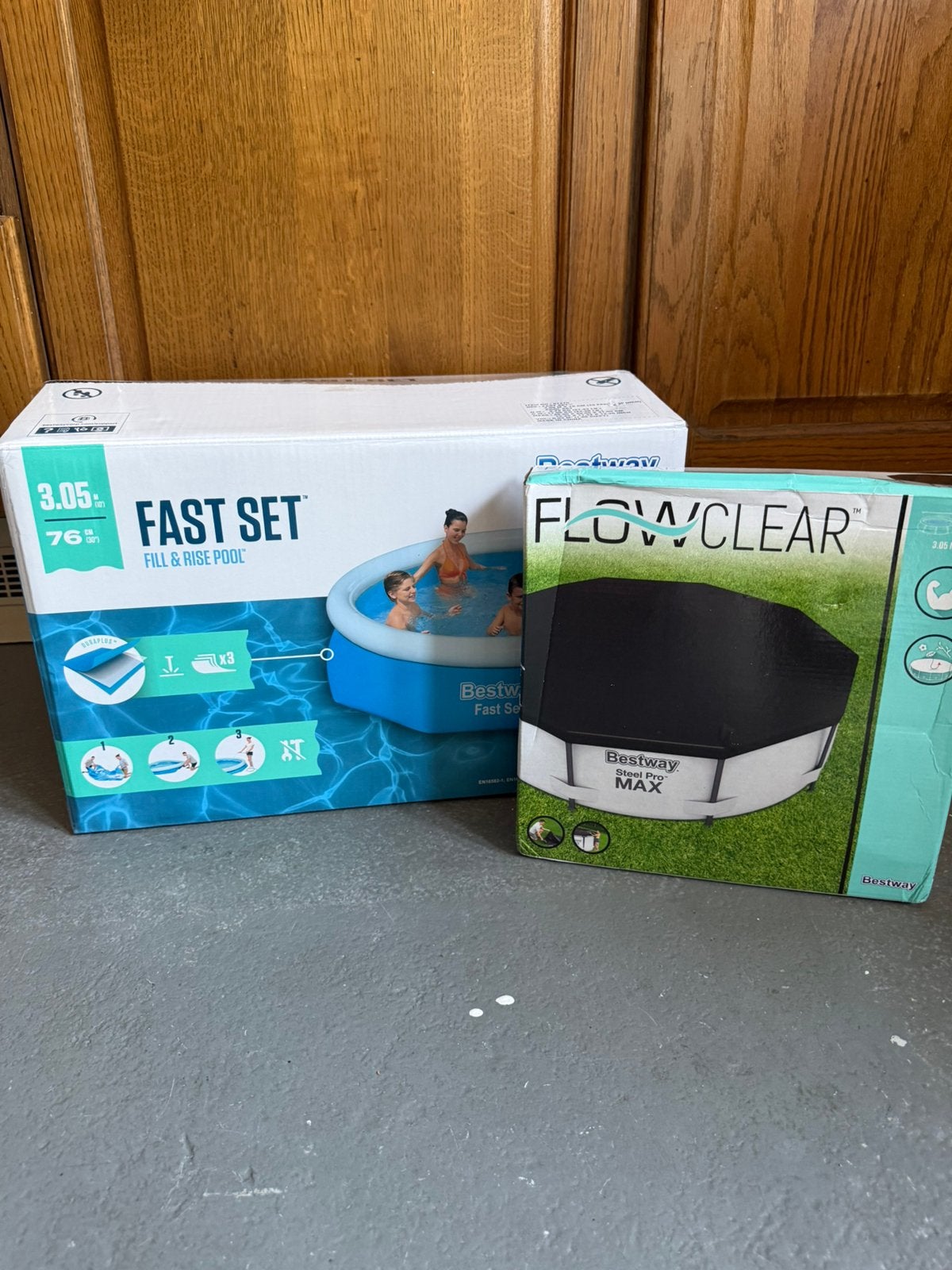 Bestway zwembad 305 x 76 cm Fast Set + afdekzeil, Minder dan 80 cm, Rond, 300 cm of meer, Ophalen of Verzenden