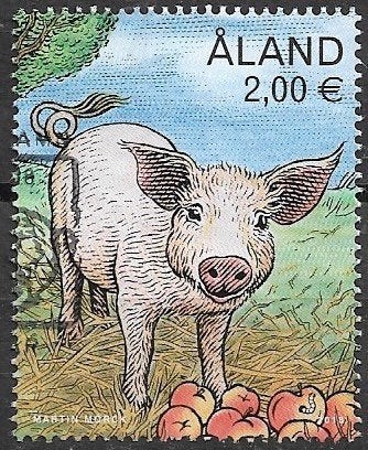 ALAND € 2,00 zegel Chinees Nieuwjaar "Jaar v/h Varken" 2018, Verzenden, Finland, Gestempeld