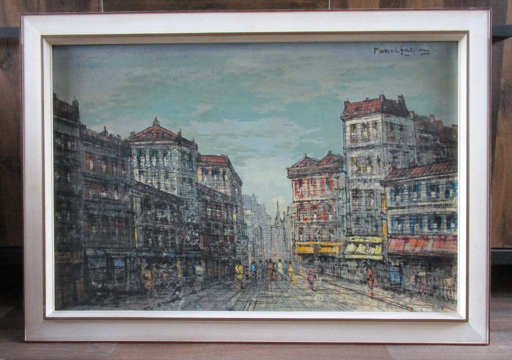 Parijs straatgezicht, gesigneerd door Marcel Lareau., Doek, Impressionistisch, Ophalen of Verzenden, Gesigneerd
