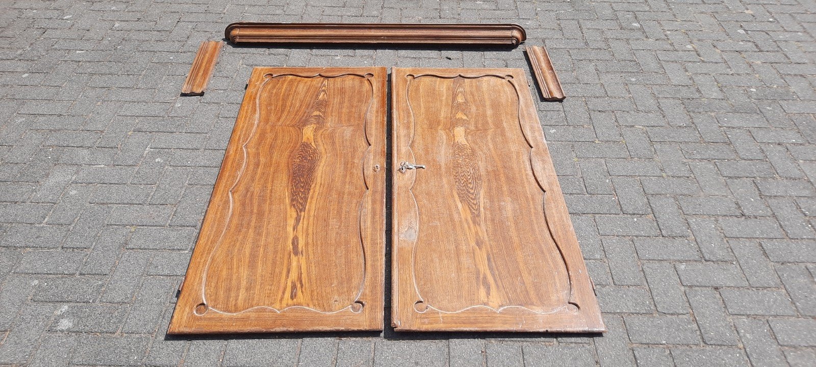 Antieke houten kastdeuren en kooflijst (>100 jaar oud, Ophalen