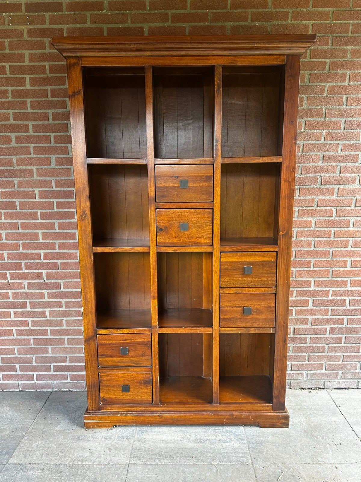 Houten vakkenkast met lades - 110x200x30 cm, Ophalen, Gebruikt, 100 tot 150 cm, Met lade(s)