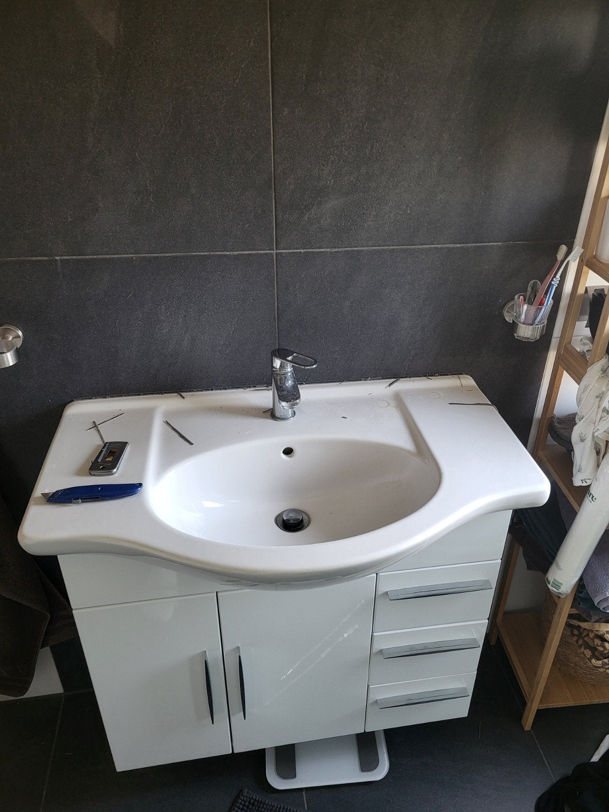Wastafelmeubel met spiegelkast en wasbak, Ophalen, Gebruikt, 50 tot 100 cm, Minder dan 100 cm