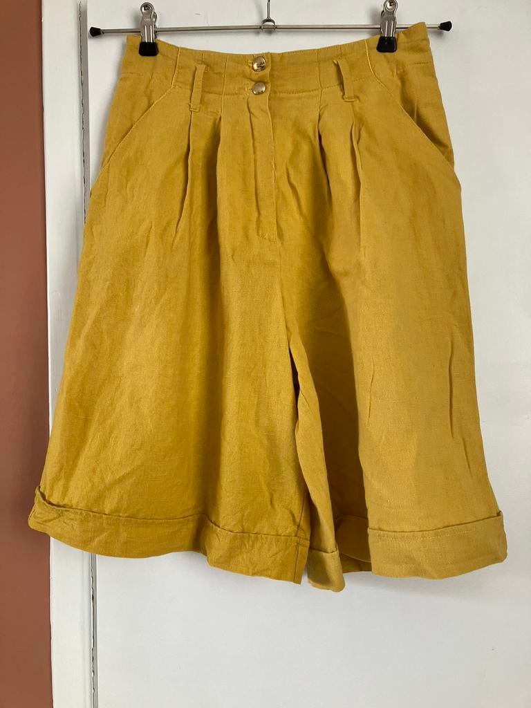 Bermuda korte broek goud geel katoen linnen viscose mix S/36, Maat 38/40 (M), Kort, Geel, Ophalen of Verzenden
