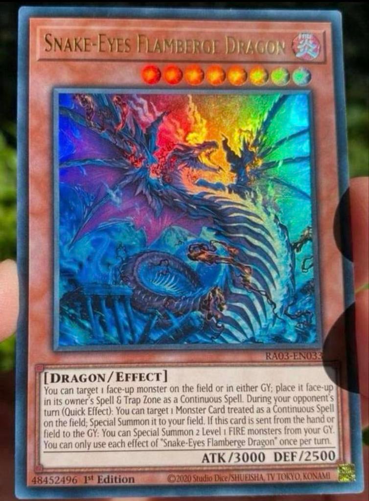 Yu-Gi-Oh! Snake Eyes Flamberge Dragon RA03 1st M/NM !, Ophalen of Verzenden, Zo goed als nieuw, Losse kaart, Foil