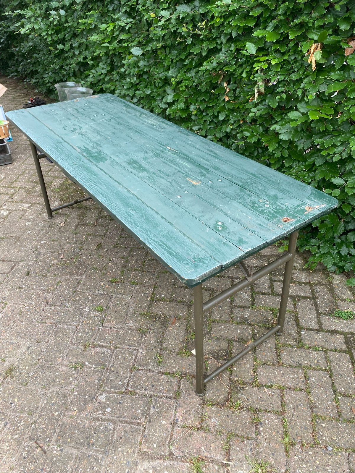 Stevige inklapbare legertafel - Groen, Ophalen, Gebruikt, 200 cm of meer, 50 tot 100 cm