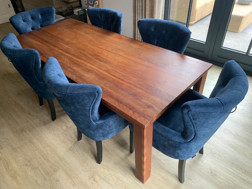 Kersenhouten eettafel - 210x90x77 cm - Geolied, Ophalen, Gebruikt, Warm modern, 200 cm of meer