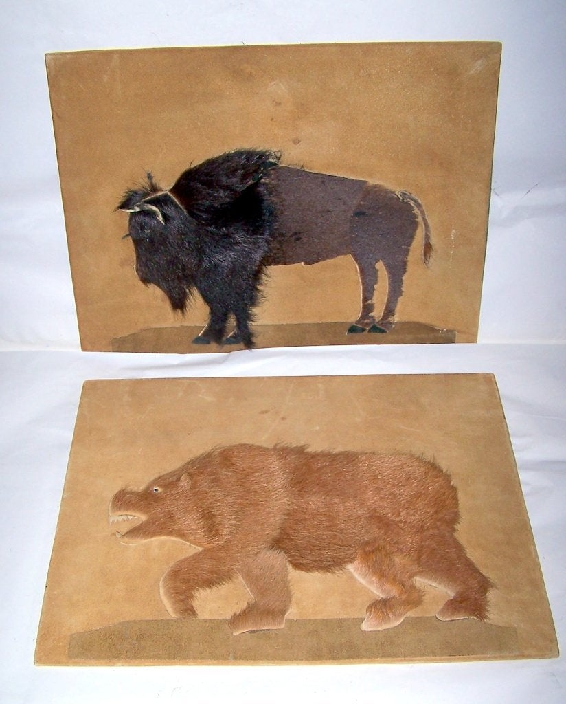 2  leren afbeeldingen Bison en Beer Rocky Mountain Artists ., Ophalen of Verzenden, Overige typen, Leer, Set