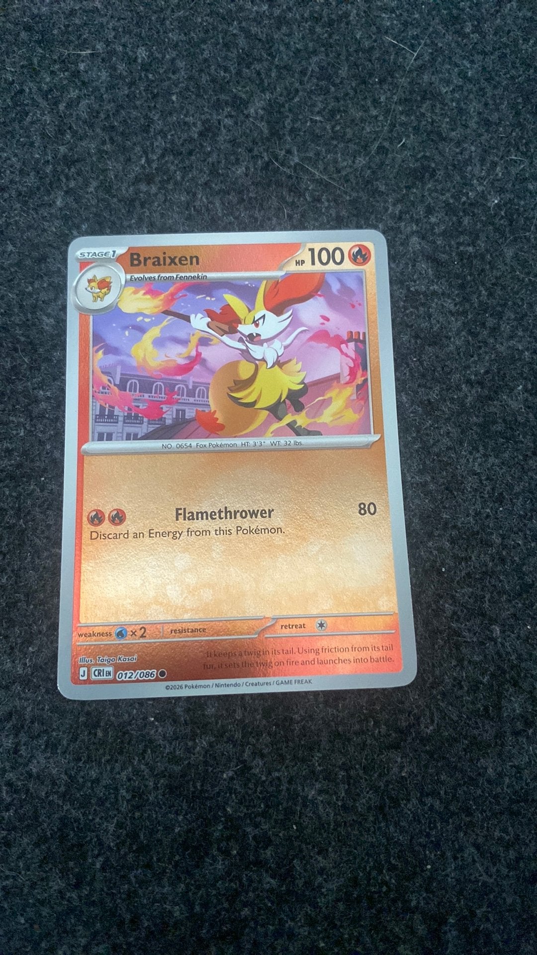 Chaos Rising Braixen reverse holo - 012/086, Ophalen of Verzenden, Zo goed als nieuw