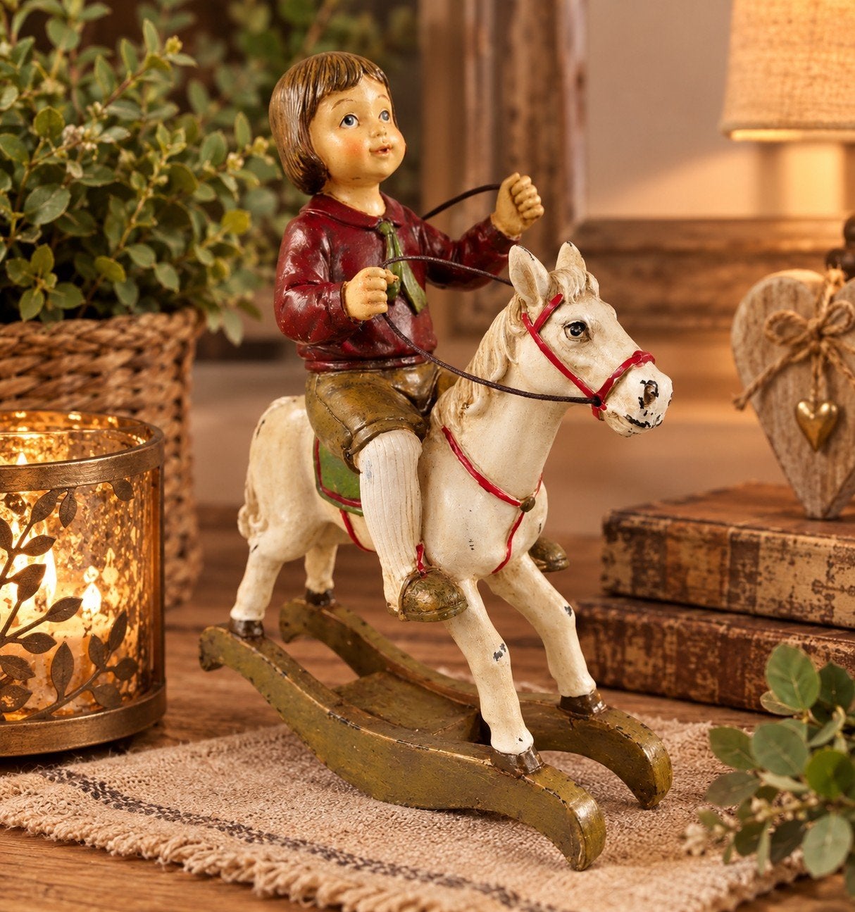 Polystone paard met ruiter, gekleurd, H.20cm, Onbekend, Nieuw, Ophalen of Verzenden, Onbekend