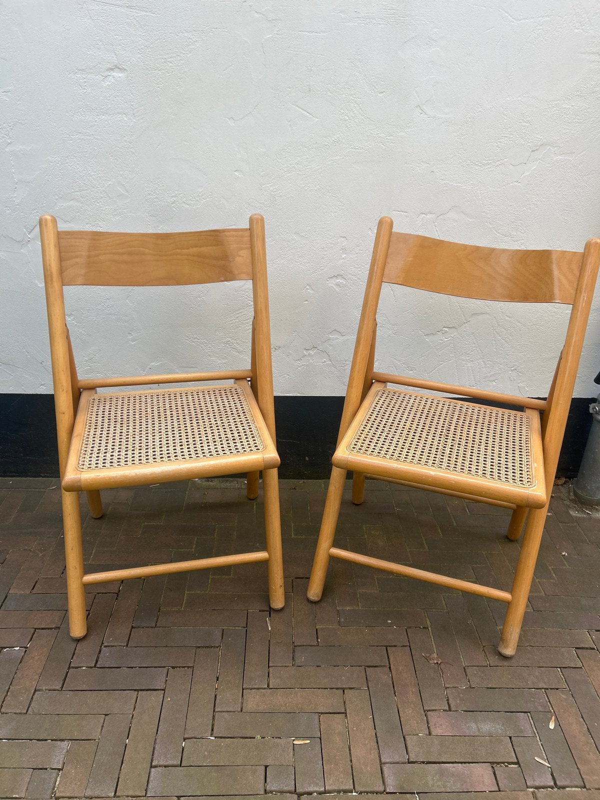Paar vintage klapstoelen van  hout en rotan voor Habitat, Ophalen, Gebruikt, Twee, Overige kleuren