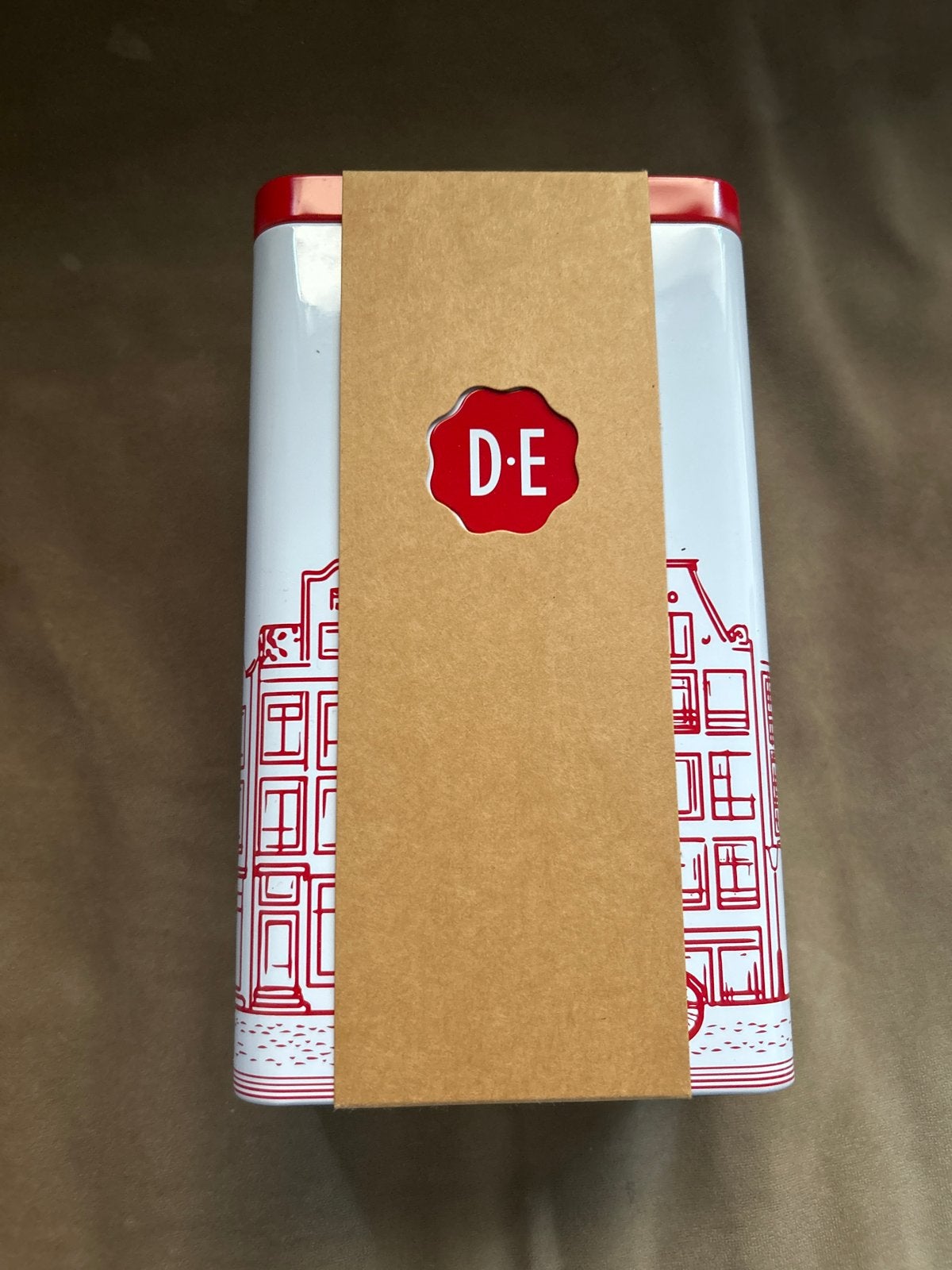 Douwe Egberts bewaarbus met grachtenpandjes, Ophalen of Verzenden, Gebruikt, Koffie, Douwe Egberts