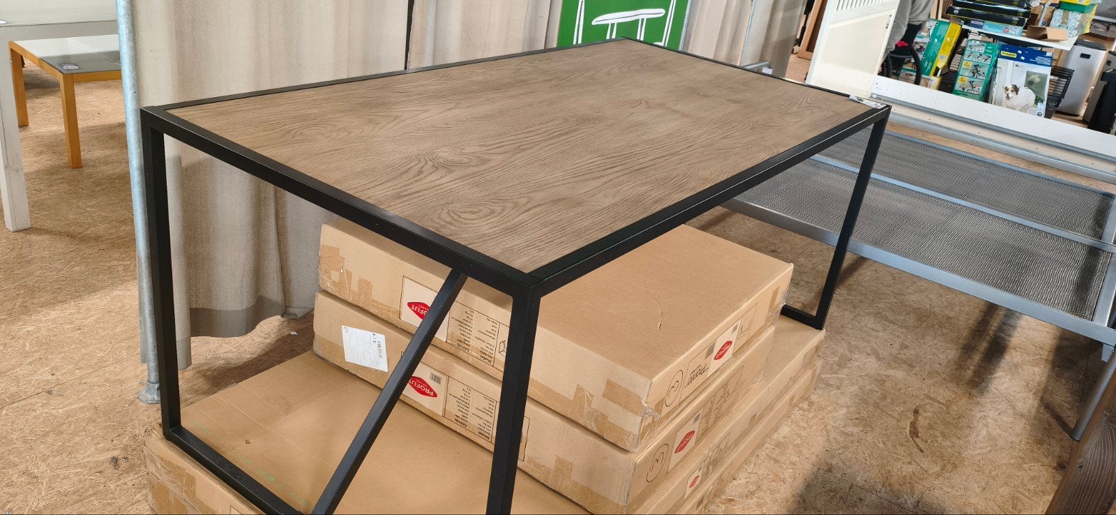Eettafel/Bureau 180x90 cm met stalen frame en houten blad, Gebruikt, Industrieel, Modern, 50 tot 100 cm, 150 tot 200 cm