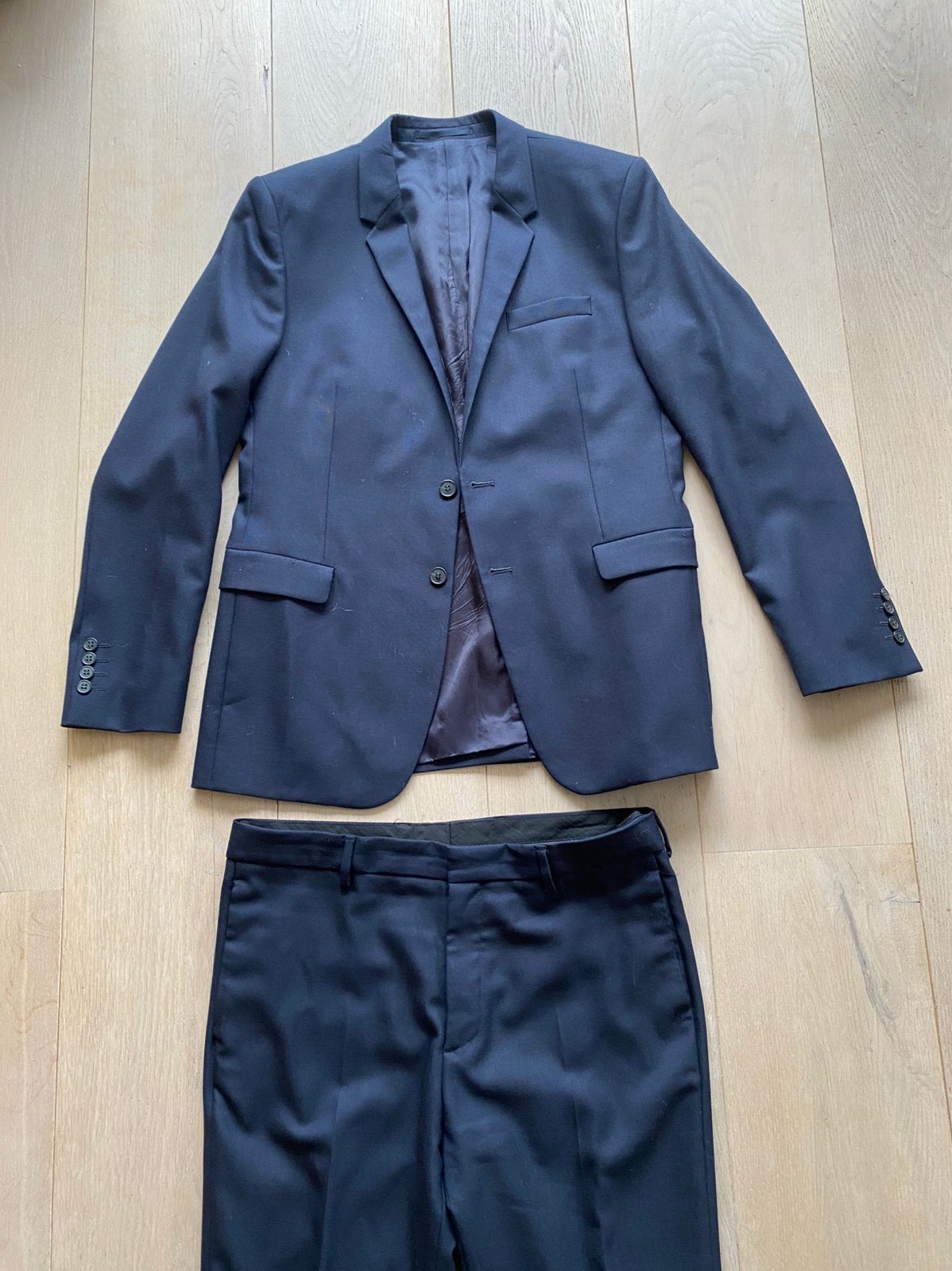 Pak wol colbert 52 pantalon  broek 50 nieuwstaat cos, Ophalen of Verzenden, Zo goed als nieuw, Maat 52/54 (L), Blauw