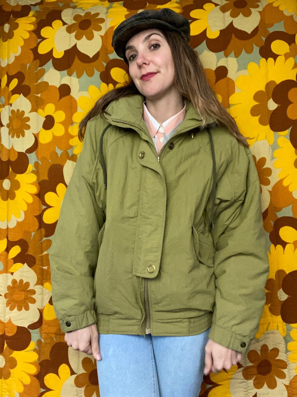 vintage 90’s parka / winterjas - groen - bontkraag - opdruk, Hgv, Hgv, Ophalen of Verzenden, Vintage