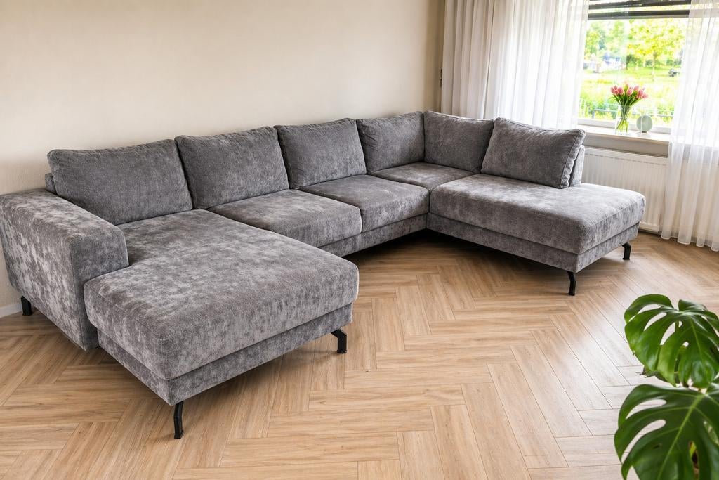 Woonsquare Capri U-bank - Grijs - als nieuw -vlekbescherming, Ophalen of Verzenden, Zo goed als nieuw, Vierpersoons of meer, Stof