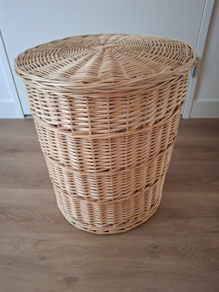 Grote rieten mand met deksel, Ophalen, Mand, Handgemaakt, Rond