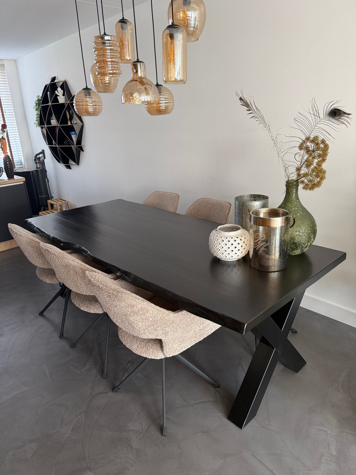 Nu of nooit! Eettafel 240cm houten blad en stalen poten, Ophalen, Gebruikt, 200 cm of meer, 50 tot 100 cm