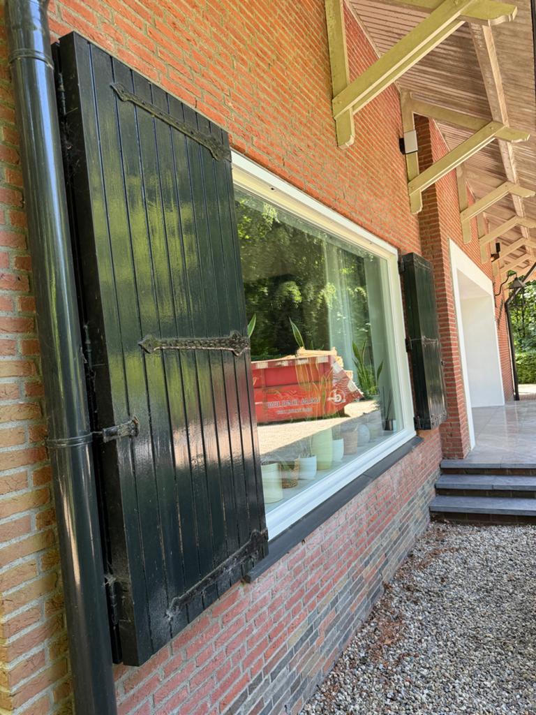 Groenen luiken en Luikbeslag - voor 10 ramen en 3 grote ram, Doe-het-zelf en Verbouw, Glas en Ramen, Ophalen, Gebruikt, 80 tot 120 cm