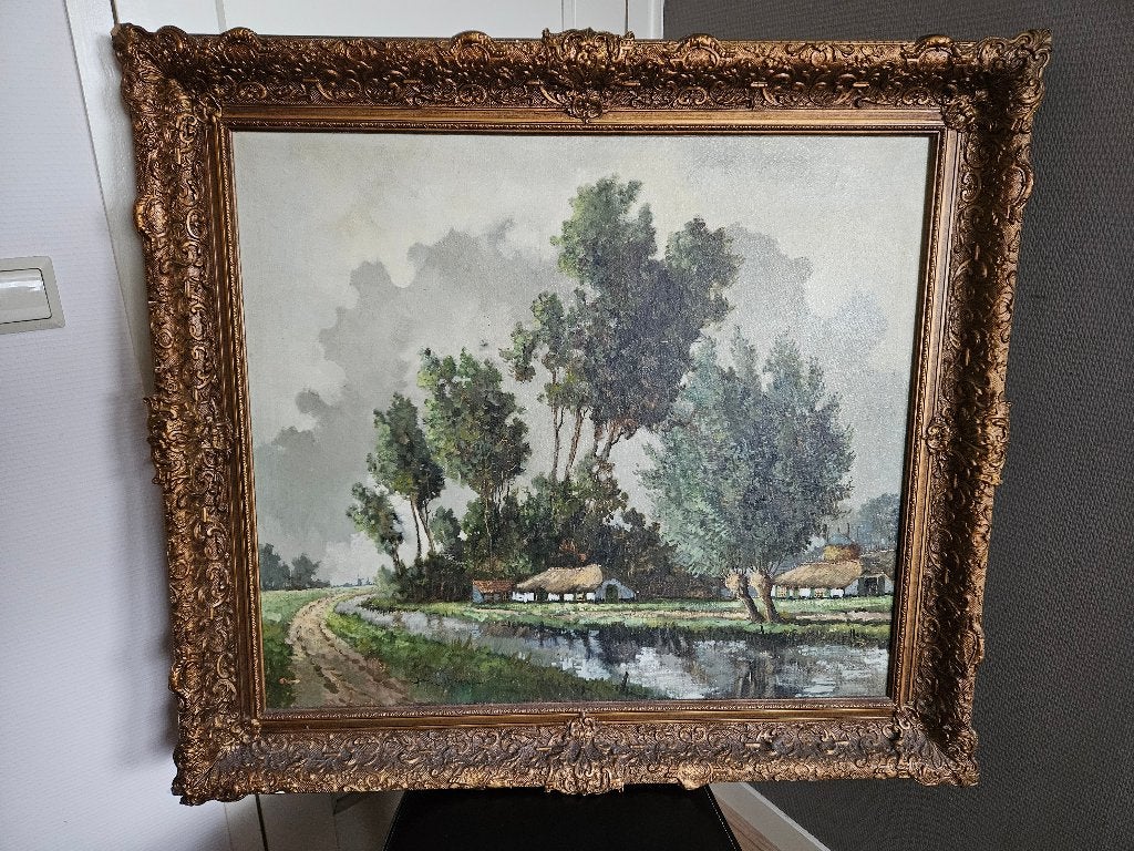 Schilderij boerderij B.H. Slotman, Ophalen, Doek, Impressionistisch, Olieverf