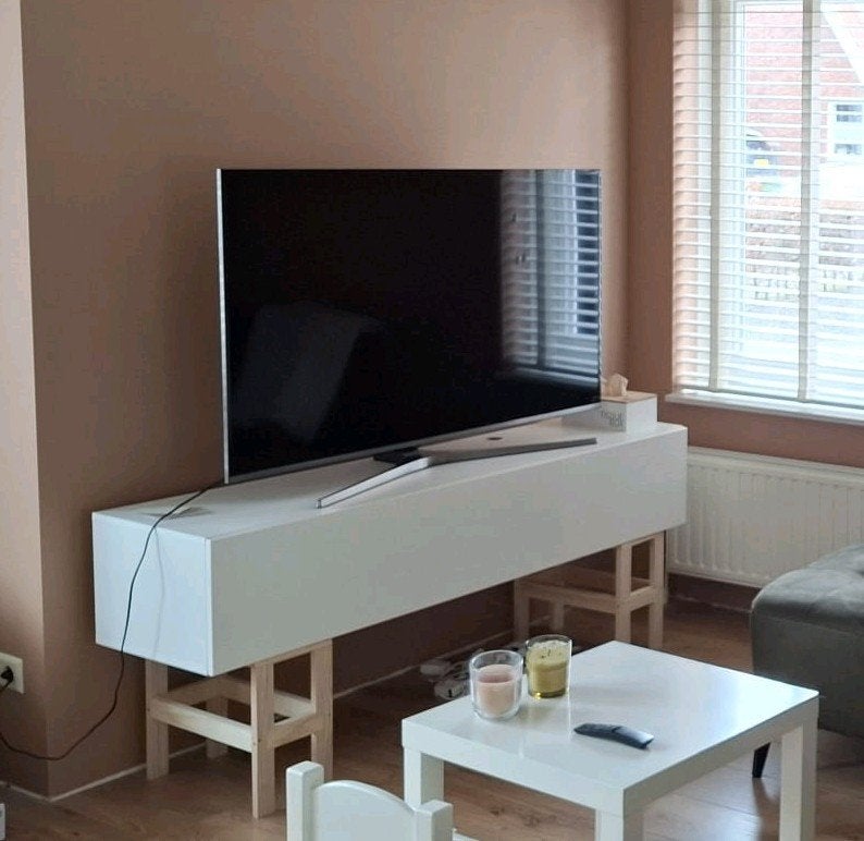 Hoogglans wit TV meubel - 160bx40dx30h cm, Ophalen, Gebruikt, 150 tot 200 cm, Minder dan 100 cm