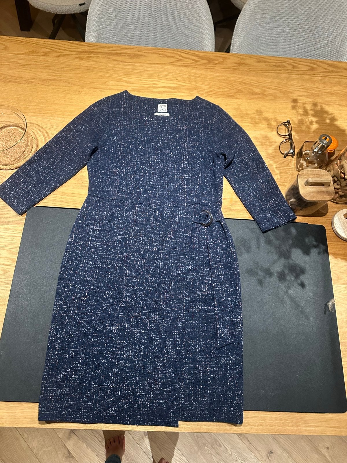 Kyra & Co Donkerblauwe Wikkeljurk met Ceintuur - Maat 40, Maat 38/40 (M), Blauw, Ophalen of Verzenden, Zo goed als nieuw