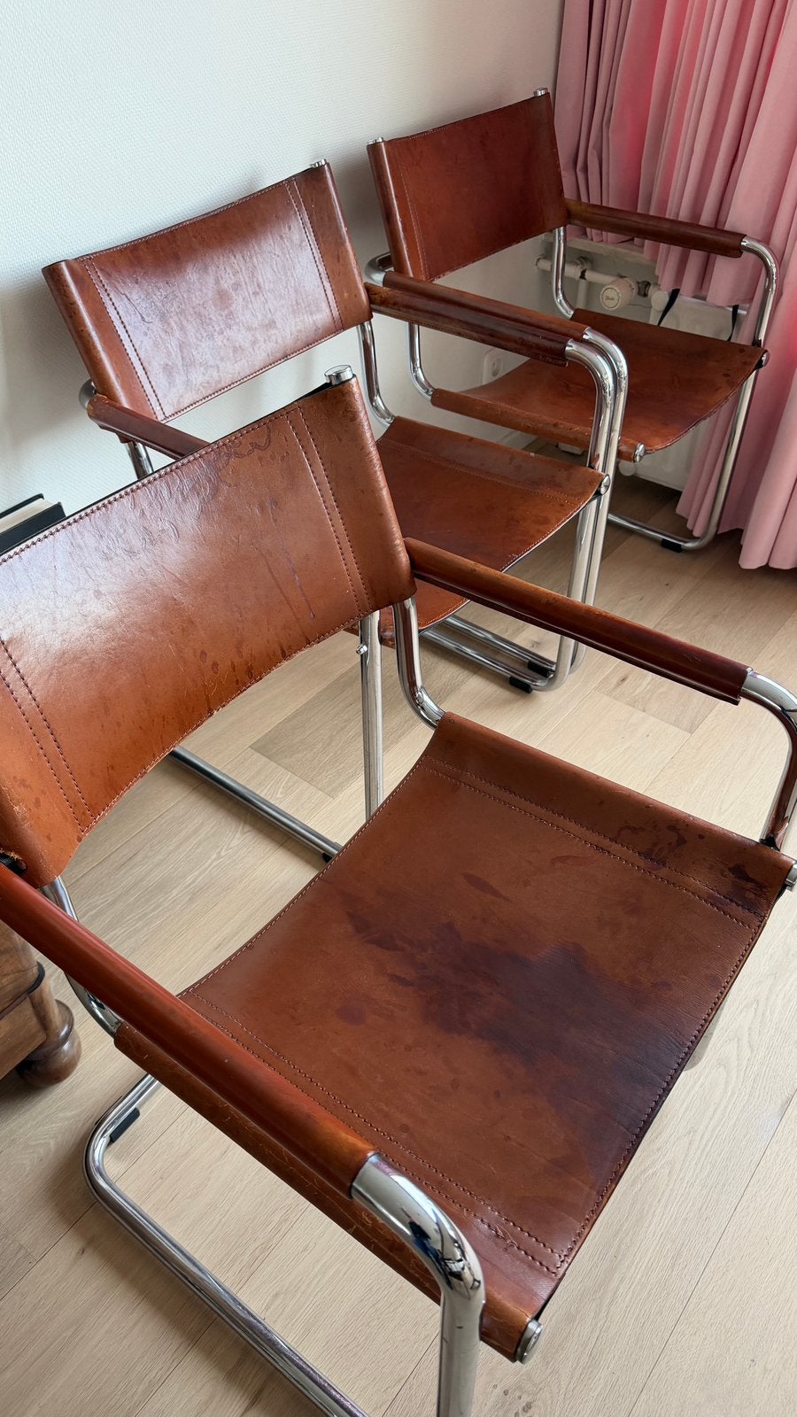 5x Mart Stam S34 stoel, Huis en Inrichting, Gebruikt, Bruin, Vijf, Zes of meer stoelen, Leer
