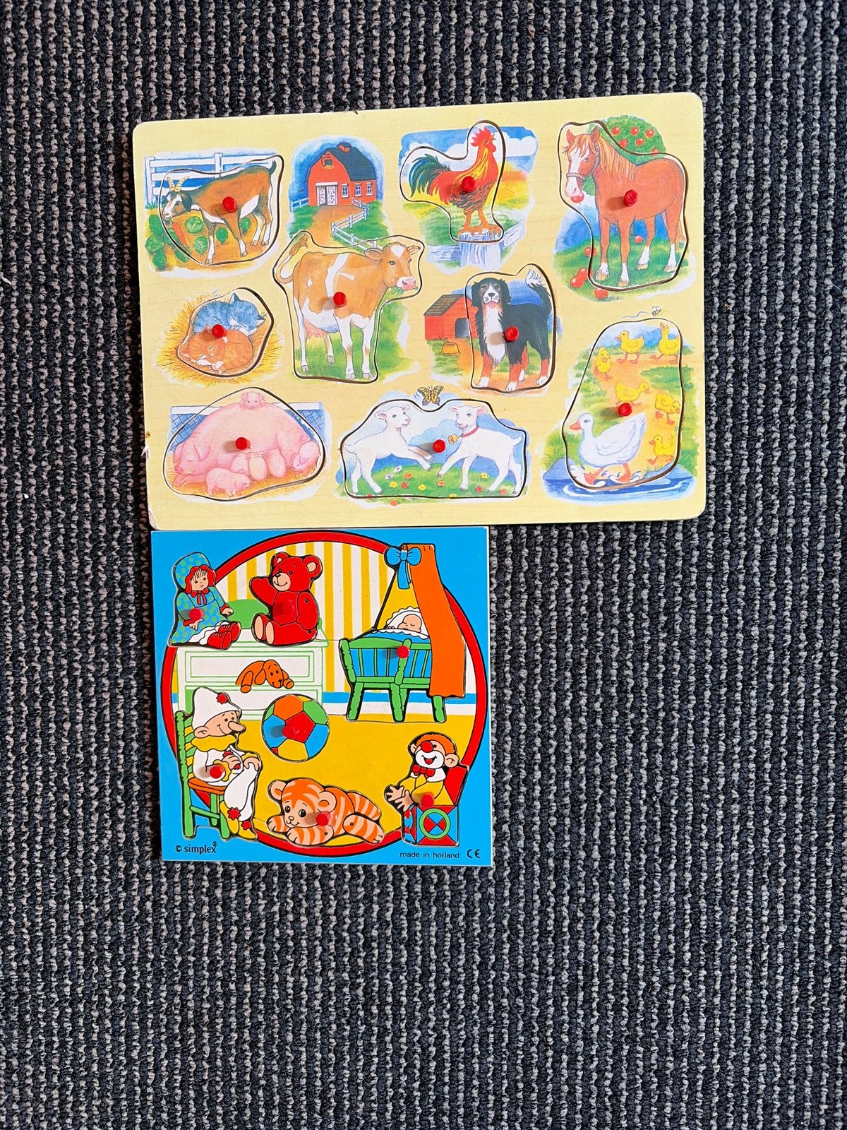 Houten Insteekpuzzels: Boerderijdieren & Babykamer, Ophalen of Verzenden, Gebruikt, Overige typen