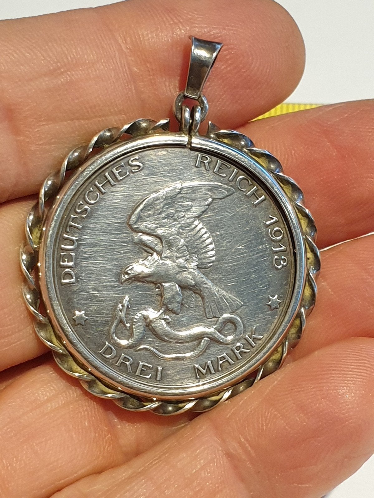 Zilveren 3 mark 1913 in kettinghanger (Z1), Ophalen of Verzenden, Zilver, Zilver