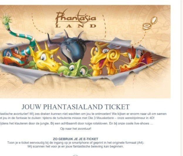 Phantasialand kinder ticket 23.10.2026, Eén persoon, Ticket of Toegangskaart
