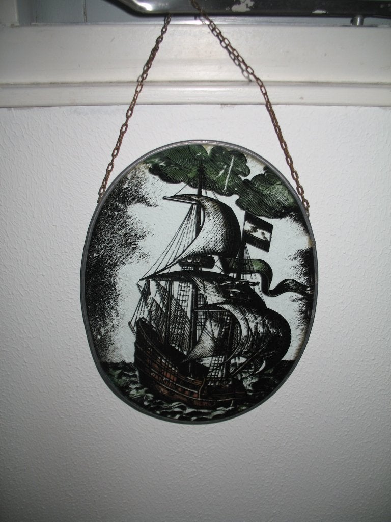 Glazen Decoratie Gebrandschilderd * Vlaggenschip Vintage, Antiek en Kunst, Ophalen
