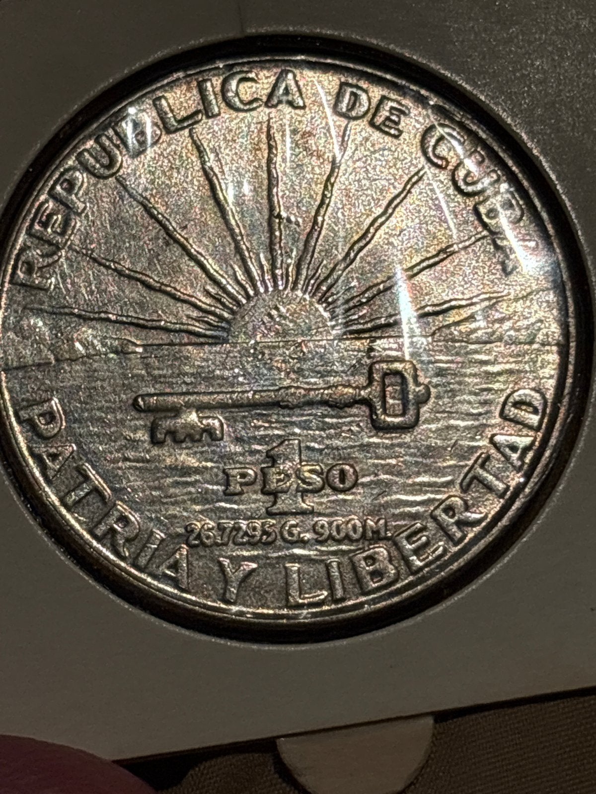 Zilveren 1 Peso Cuba 1953 - Stempelbreuk & Regenboog Patina, Ophalen of Verzenden, Midden-Amerika, Losse munt, Zilver