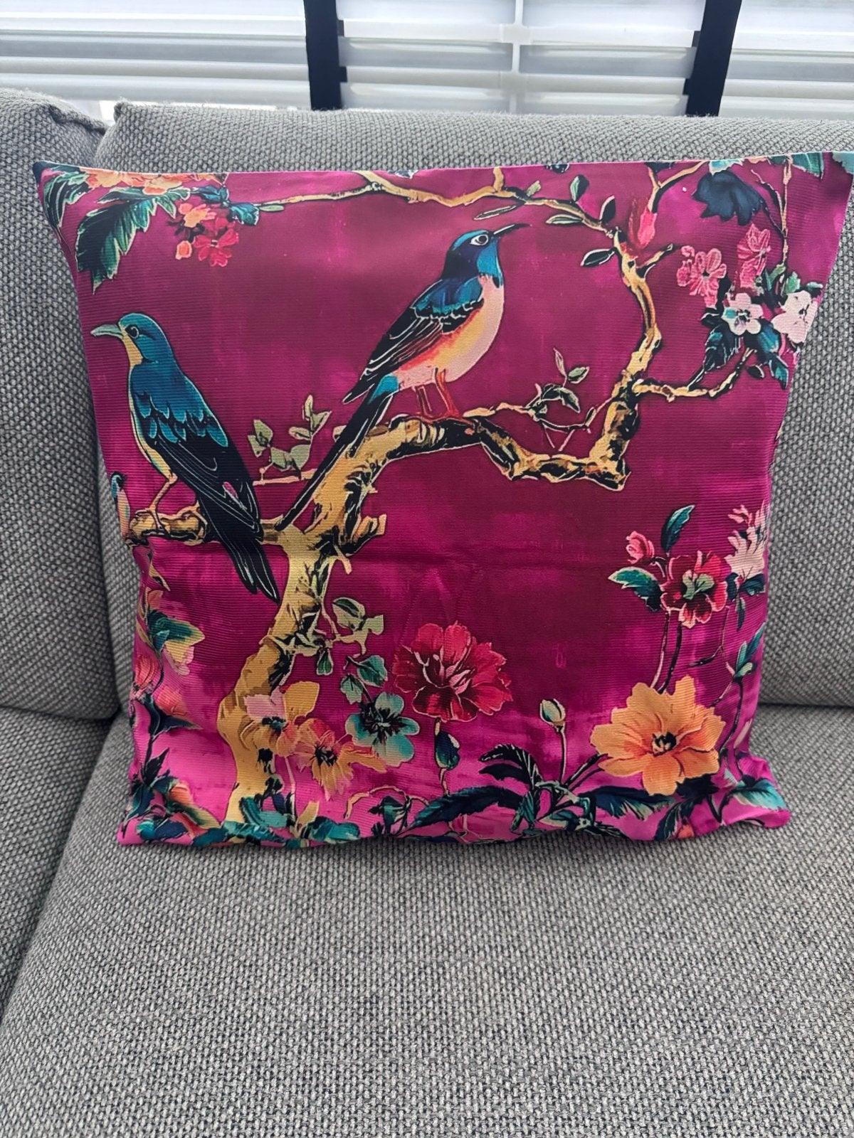 Nieuwe kussenhoes met vogels en bloemen, met rits, Meerkleurig, Met print, Kussenhoes, Nieuw