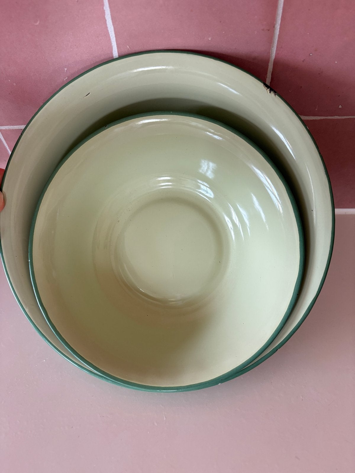 Set van 2 vintage emaille kommen - Made in China, Ophalen of Verzenden