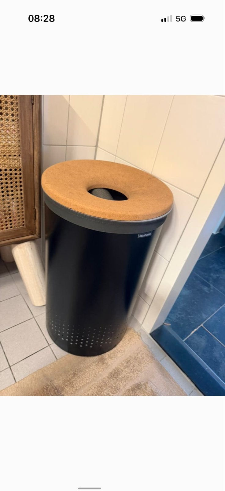 Brabantia Wasbox 60L Mat Zwart met Kurken Deksel, Ophalen, 50 – 75, 40 liter of meer, Zo goed als nieuw