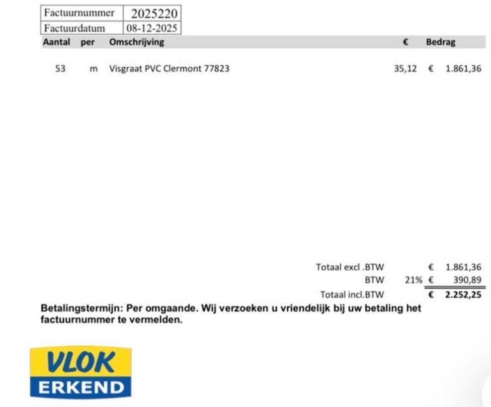 Visgraat PVC Vloer Clermont 77823 - 53 m², Minder dan 10 cm, Kunststof, Overige typen, Nieuw