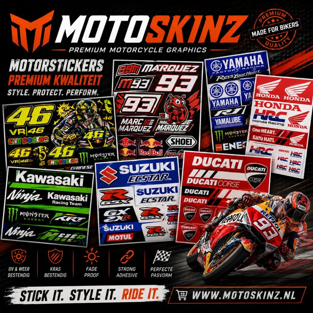 Premium kwaliteit stickers Honda Kawasaki Suzuki Yamaha, Verzenden