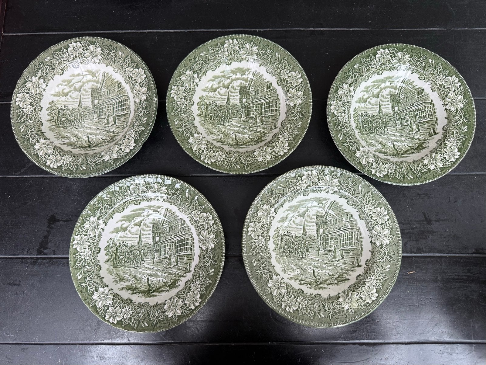 5 Royal Tudor Ware Staffordshire diepe borden, groen, Antiek en Kunst, Antiek | Servies los, Ophalen of Verzenden