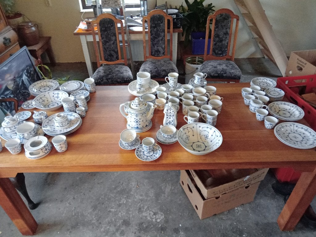 Vintage servies 113 delig, klassiek Indisch Blau., Ophalen
