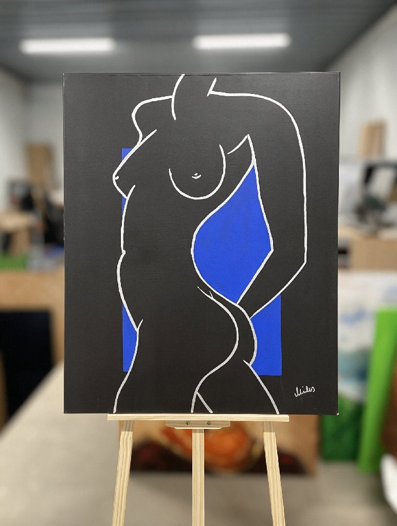 Blue Silhouette – handgeschilderd modern schilderij, Antiek en Kunst, Ophalen, Gesigneerd, Acrylverf, Figuren