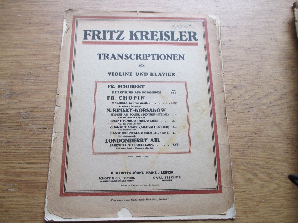Fritz Kreisler  - Chant Hindou voor Viool en Piano, Gebruikt, Klassiek, Ophalen of Verzenden, Piano