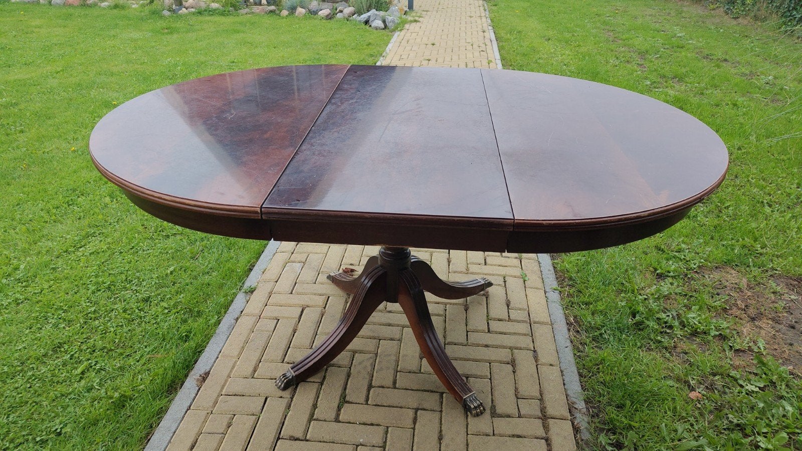 Uitschuifbare eettafel met voetstuk, Huis en Inrichting, Ophalen, Gebruikt, Rond, 100 tot 150 cm