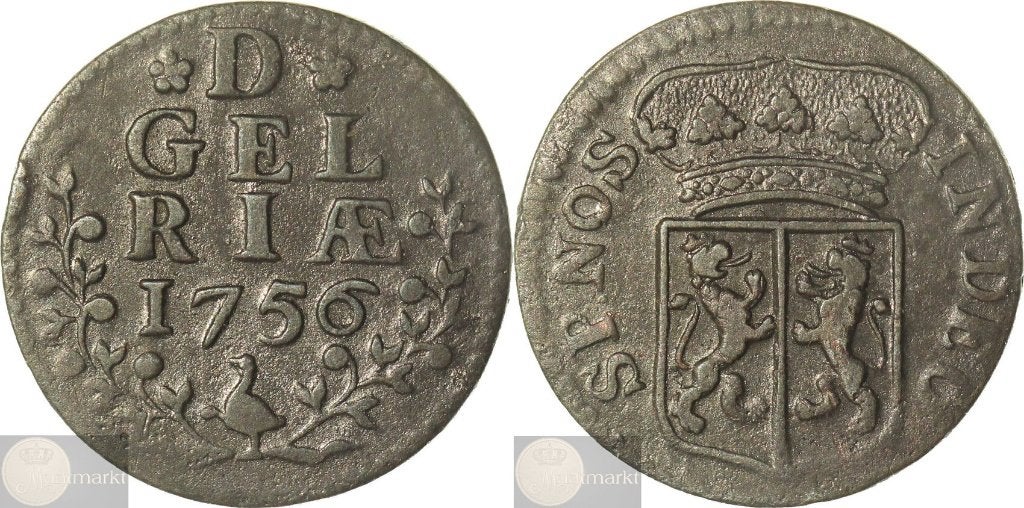 Gelderland - Duit 1756, Postzegels en Munten, Ophalen of Verzenden, Vóór koninkrijk, Overige waardes, Losse munt