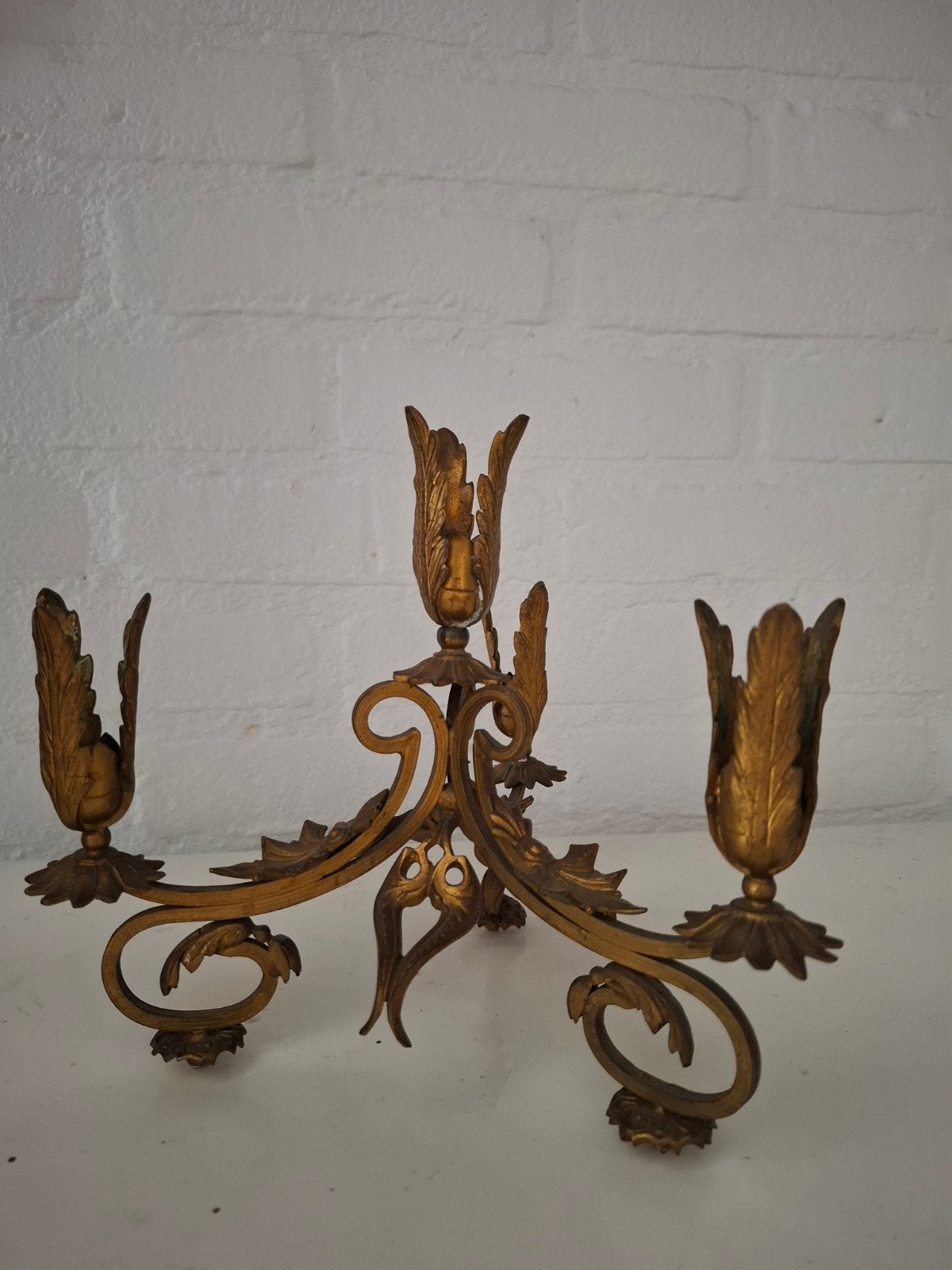 Prachtige Vintage Franse Kandelaber – 3-armige Messing Tafel, Ophalen of Verzenden, Koper of Brons