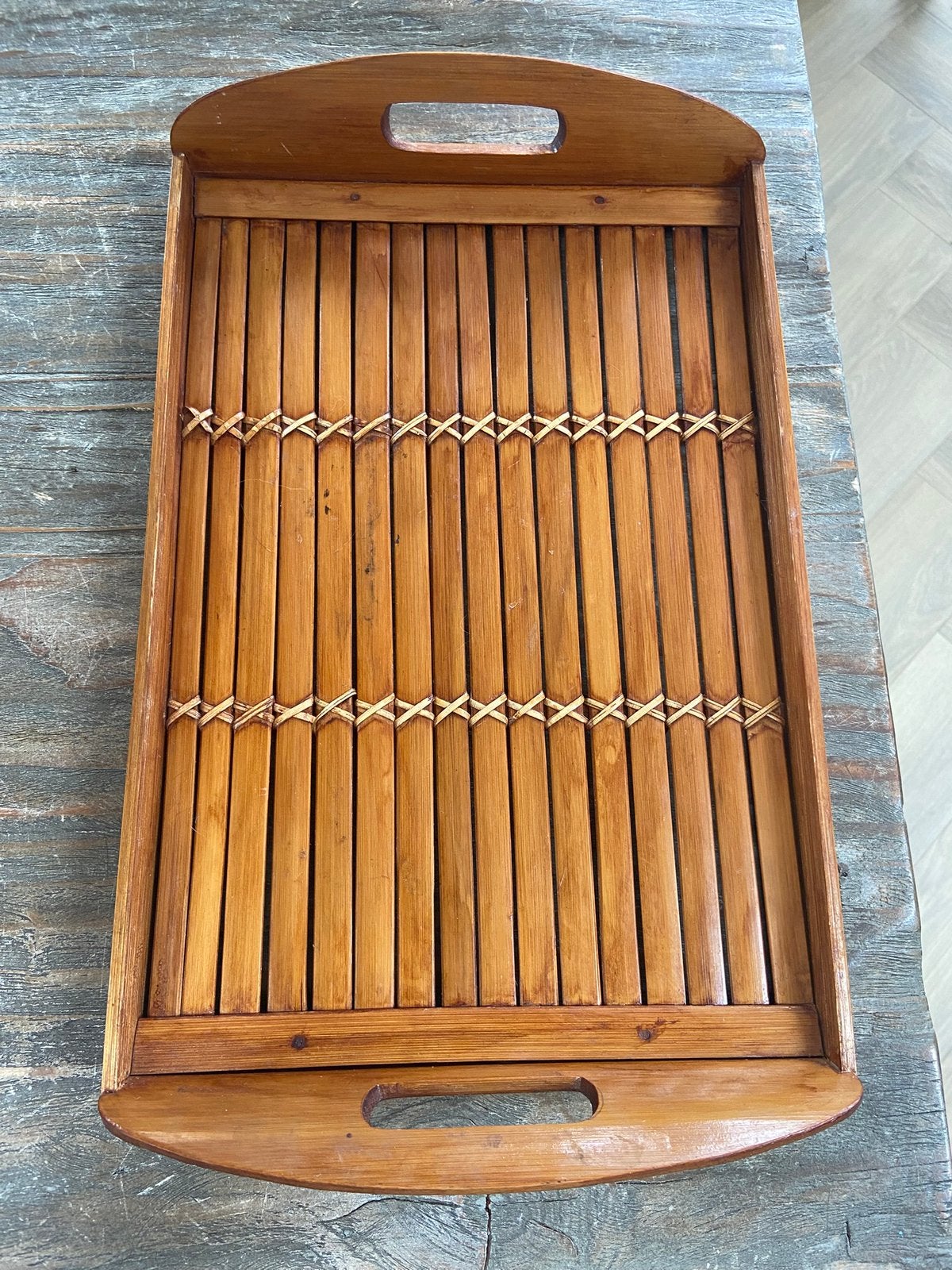 Vintage ‘70-‘80 bamboe dienblad 37x23cm, Ophalen of Verzenden