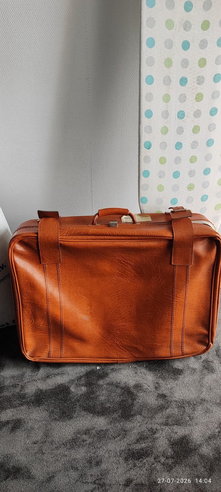 Bruine leren koffer 50 x 70 cm met wieltjes 70 e jaren, Gebruikt, 45 tot 55 cm, Leer, Wieltjes