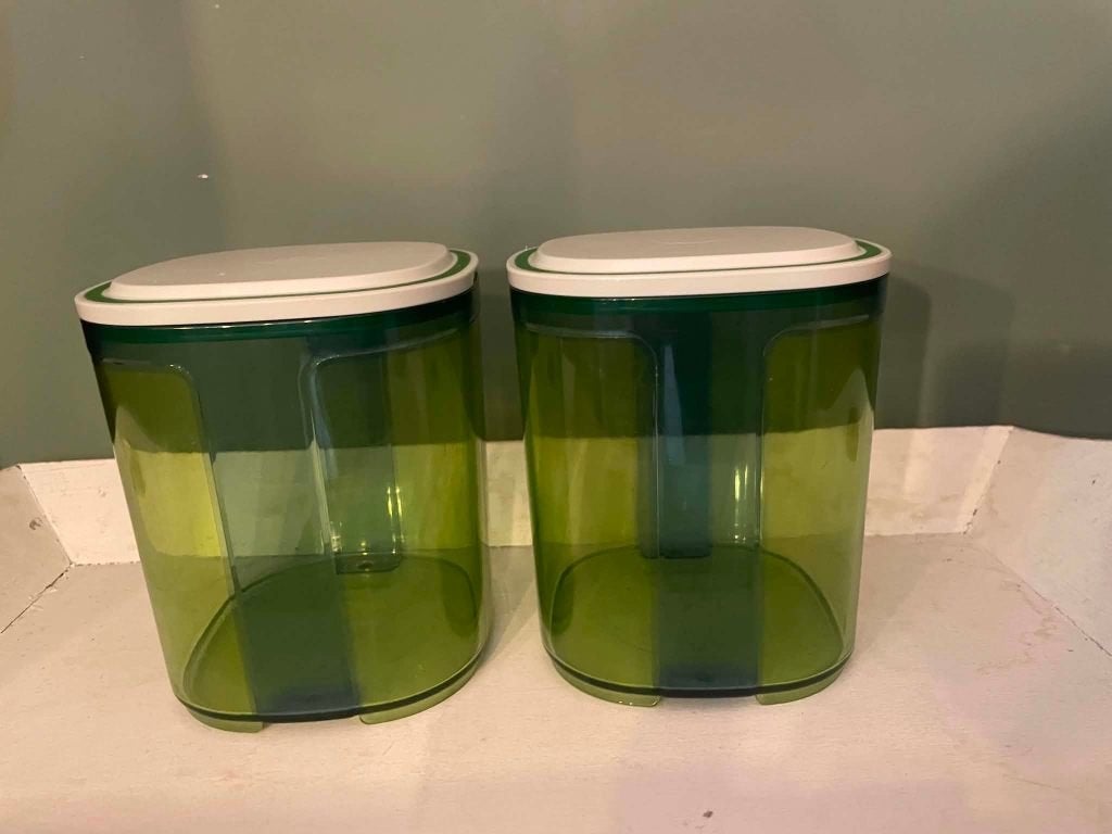 Tupperware Vensterbussen Groen/Blauw 1,5L Set van 2, Ophalen of Verzenden, Gebruikt, Groen, Bus of Trommel